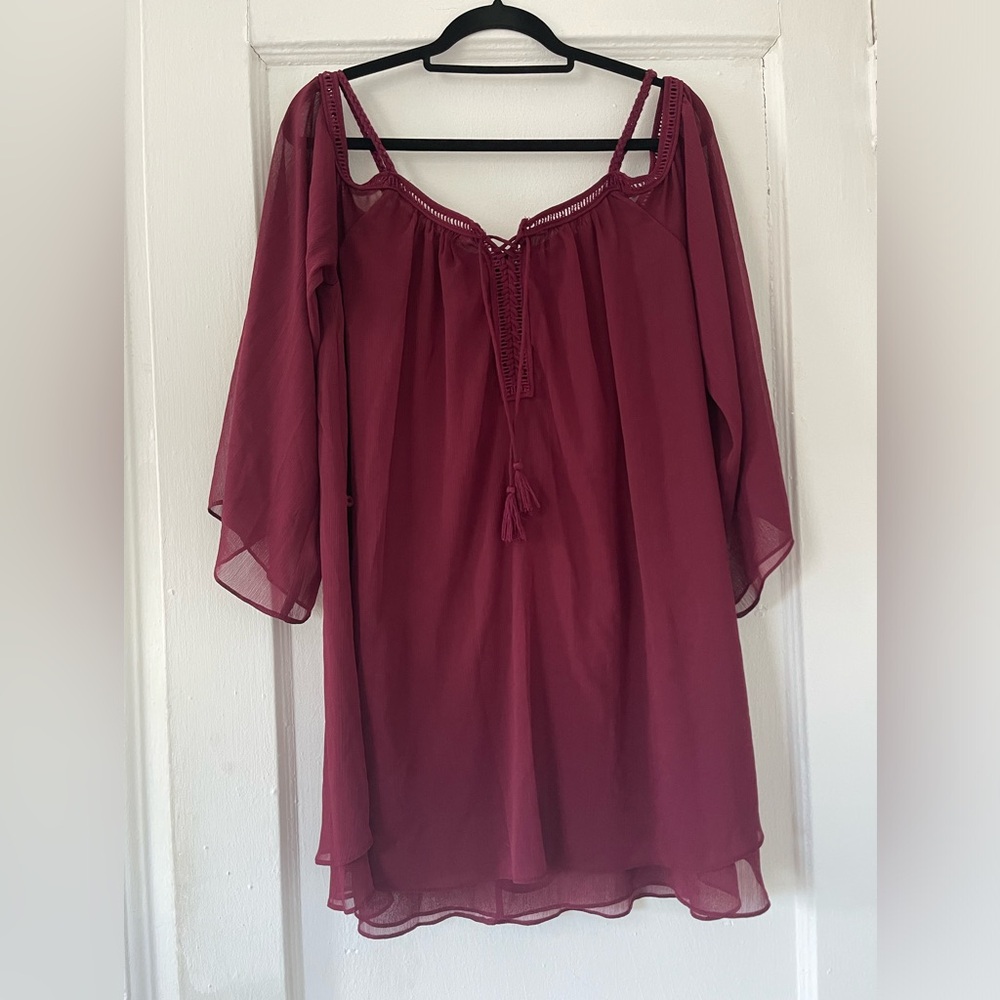 NWOT “Double Zero” maroon red off shoulder dress
